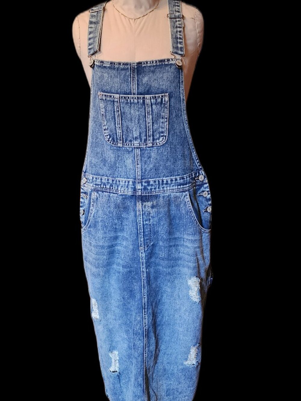 Grunge, Cottagecore Denim Overall Maxi Jumper